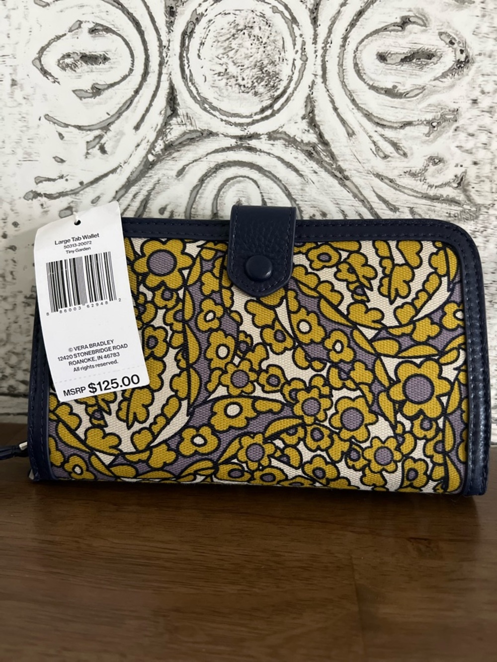 Vera Bradley Yellow Floral Wallet with Navy Trim